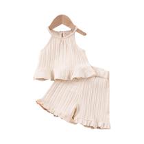 Conjunto De Verão Para Meninas, Sem Mangas, Com Babados, Shorts, Conjunto De Cor Sólida Para