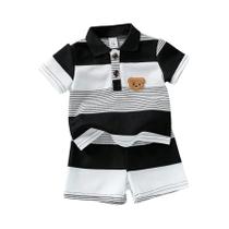 Conjunto De Verão Para Meninos Com Camiseta Listrada E Shorts Casual Esportivo Em Dois Peças Conjunto De Verão Para Meninos Com Camiseta Listrada E Shorts Casual Esportivo Em Dois Peças