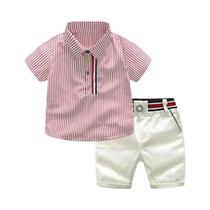 Conjunto De Verão Para Meninos Pequenos Com Camisa Listrada E Calças, Roupa Casual Para Crianças
