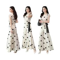 Conjunto De Verão Para Mulheres plus Size Em Chiffon Com Estampa De Poá, Calças De Perna Larga E Conjunto De Verão Para Mulheres plus Size Em Chiffon Com Estampa De Poá, Calças De Perna Larga E