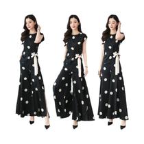 Conjunto De Verão plus Size Feminino Em Chiffon Com Estampa De Poá, Calças De Perna Larga E Tops