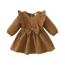 Conjunto De Vestido Com Laço E Borda Com Babados, Manga Comprida, Para Bebês De 0 a 18 Meses,