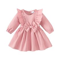 Conjunto De Vestido Com Laço E Borda Com Babados, Manga Longa, Para Bebês De 0 a 18 Meses, Fantasia