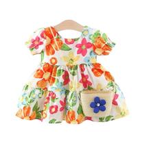 Conjunto de Vestido de Praia Tropical para Bebês - 2 Peças com Bolsa de Tecido Conjunto de Vestido de Praia Tropical para Bebês - 2 Peças com Bolsa de Tecido