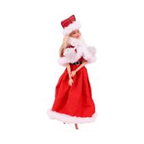 Conjunto De Vestido De Princesa Com Casaco De Pelúcia Vermelho Para Boneca De 30cm (11,8 Polegadas)