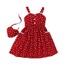 Conjunto De Vestido De Renda De Verão Para Meninas E Bolsa Transversal, Estilo Pastoral Vermelho, Conjunto De Vestido De Renda De Verão Para Meninas E Bolsa Transversal, Estilo Pastoral Vermelho,