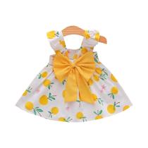 Conjunto De Vestido De Verão Para Meninas Com Estampa Laranja, Saia E Chapéu, 2 Peças De Roupa