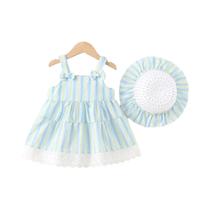 Conjunto De Vestido E Chapéu Listrado De Verão Para Meninas De 0 a 3 Anos, Roupa De Festa De Conjunto De Vestido E Chapéu Listrado De Verão Para Meninas De 0 a 3 Anos, Roupa De Festa De