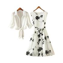 Conjunto De Vestido Elegante De Verão Com Bordado Floral Vintage, Saia A-line De Cintura Alta Sem Conjunto De Vestido Elegante De Verão Com Bordado Floral Vintage, Saia A-line De Cintura Alta Sem