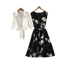 Conjunto De Vestido Elegante De Verão Com Bordado Floral Vintage, Saia A-line Sem Mangas De Cintura