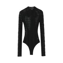 Conjunto De Vestido Feminino Com Body De Renda Preta De Manga Longa E Mini Saia Outono 2025