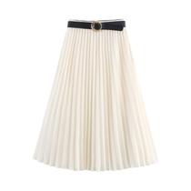 Conjunto De Vestido Midi Plissado Com Camisa De Estilo Acadêmico BSAY Outono 2025 Com Bordas Em