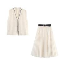 Conjunto De Vestido Midi Plissado Com Camisa De Estilo Acadêmico BSAY Outono 2025 Com Bordas Em Conjunto De Vestido Midi Plissado Com Camisa De Estilo Acadêmico BSAY Outono 2025 Com Bordas Em