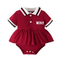Conjunto De Vestido Polo Vermelho Para Bebê Menina: Vestido De Manga Curta Com Babados E Body - Conjunto De Vestido Polo Vermelho Para Bebê Menina: Vestido De Manga Curta Com Babados E Body -