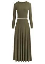 Conjunto de Vestido PRETTYGARDEN XL Crop Top de Punto Acanalado y Falda Maxi Conjunto de Vestido PRETTYGARDEN XL Crop Top de Punto Acanalado y Falda Maxi