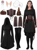 Conjunto de vestidos femininos com capuz SOMSOC Renaissance Halloween Fairy