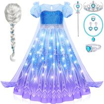 Conjunto de vestidos G.C Elsa Light Up Princess com peruca e joias