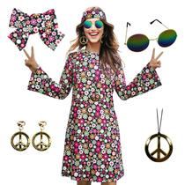 Conjunto de vestidos hippie Costume MRYUWB, retrô, anos 60, 70, XXL