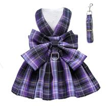 Conjunto de vestidos para cães Petcare Plaid com coleira de gravata borboleta para pequenos
