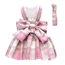 Conjunto de vestidos para cães Petcare Plaid com coleira de gravata borboleta para pequenos