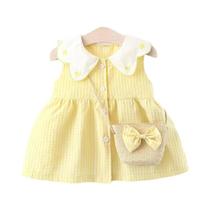Conjunto De Vestidos Sem Mangas De Algodão Xadrez Para Meninas Pequenas, Com Lapela, Para O Verão, Conjunto De Vestidos Sem Mangas De Algodão Xadrez Para Meninas Pequenas, Com Lapela, Para O Verão,