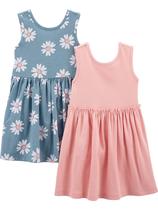 Conjunto de vestidos Simple Joys by Carter's Girls 4T azul empoeirado floral/rosa Conjunto de vestidos Simple Joys by Carter's Girls 4T azul empoeirado floral/rosa