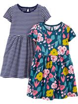 Conjunto de vestidos Simple Joys by Carter's Girls 5T azul/branco, pacote com 2 Conjunto de vestidos Simple Joys by Carter's Girls 5T azul/branco, pacote com 2