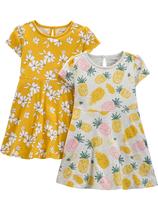 Conjunto de vestidos Simple Joys by Carter's Girls 5T cinza/amarelo, pacote com 2