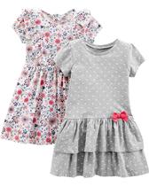 Conjunto de vestidos Simple Joys by Carter's Girls 5T cinza/branco, pacote com 2 Conjunto de vestidos Simple Joys by Carter's Girls 5T cinza/branco, pacote com 2