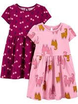 Conjunto de vestidos Simple Joys by Carter's Girls Cherry/Llama 5T, pacote com 2 Conjunto de vestidos Simple Joys by Carter's Girls Cherry/Llama 5T, pacote com 2