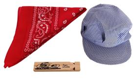 Conjunto de Vestir Dondor de Condutor de Trem - Com Chapéu, Apito e Bandana