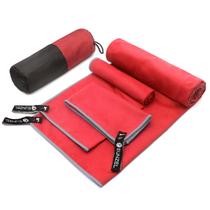 Conjunto de viagem de microfibra Towel Eunzel Quick Dry, pacote com 3 unidades, vermelho