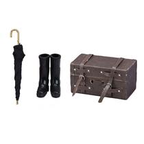 Conjunto de viagem em miniatura Dollhouse Furniture com botas de chuva, guarda-chuva e mala Conjunto de viagem em miniatura Dollhouse Furniture com botas de chuva, guarda-chuva e mala