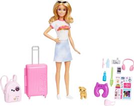 Conjunto de viagem para boneca Barbie com acessórios, mala e cachorrinho