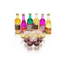 Conjunto de vinhos Odoria com acessórios de decoração de casa de bonecas em miniatura