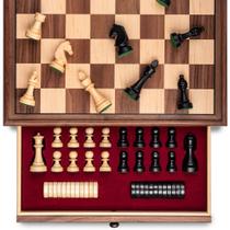 Conjunto de xadrez A&A Walnut Wooden 38cm com gaveta de armazenamento Conjunto de xadrez A&A Walnut Wooden 38cm com gaveta de armazenamento