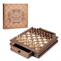 Conjunto de xadrez AMEROUS Magnetic Wood com tabuleiro de nogueira 32 peças