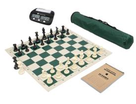 Conjunto de Xadrez Básico para Clube com Relógio e Caderno de Anotações