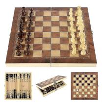 Conjunto de xadrez e gamão Jogos de tabuleiro 3 em 1 Wooden International