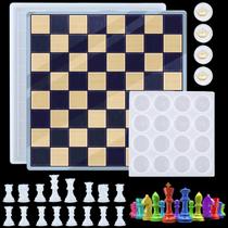 Conjunto de xadrez Endoto 3D Chess Crystal Epoxy Molds com tabuleiro Conjunto de xadrez Endoto 3D Chess Crystal Epoxy Molds com tabuleiro