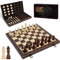 Conjunto de xadrez LEAP dobrável de madeira de 38 cm com peças de xadrez