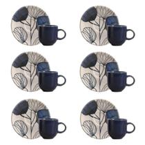 Conjunto de Xícara de Cafezinho com Pires 06 Peças Coup New Blue Porto Brasil Conjunto de Xícara de Cafezinho com Pires 06 Peças Coup New Blue Porto Brasil