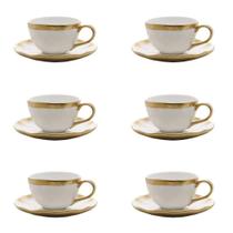 Conjunto De Xícara De Cafezinho Com Pires 06 Peças Dubai Branco E Dourado 90ml Wolff