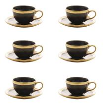 Conjunto de Xícara de Cafezinho com Pires 06 Peças Dubai Preto e Dourado 90ml Wolff Conjunto de Xícara de Cafezinho com Pires 06 Peças Dubai Preto e Dourado 90ml Wolff