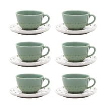 Conjunto de Xícara de Chá com Pires 06 Peças Flat Samambaia Oxford