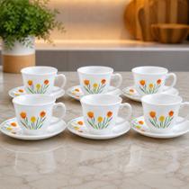 Conjunto de Xícara de Chá Tulip Garden com Pires 12 Peças - Branca Conjunto de Xícara de Chá Tulip Garden com Pires 12 Peças - Branca