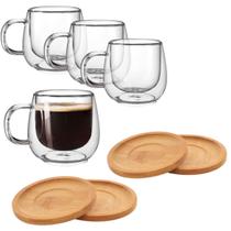 Conjunto De Xicara Vidro Duplo Com Pires Caneca Parede Dupla 4un 80ml