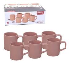 Conjunto De Xícaras Cerâmica 6 Peça Para Café 100 Ml Cor Rosa