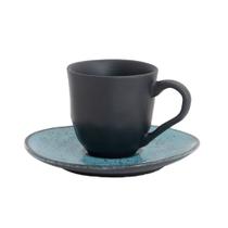 Conjunto de Xícaras Com Pires 06 Peças 120ml Orgânico Petroleum Stoneware Porto Brasil