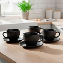 Conjunto de Xícaras com Pires 210ml Mimo Style Preto Fosco 4pçs para Café e Chá Conjunto de Xícaras com Pires 210ml Mimo Style Preto Fosco 4pçs para Café e Chá